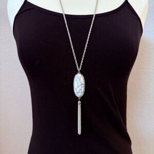 Necklace White Marble Stone Pendant Silver Chain
